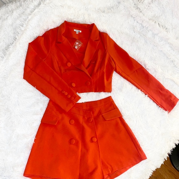 Orange 2 Piece Blazer Skort Set - Picture 2 of 2